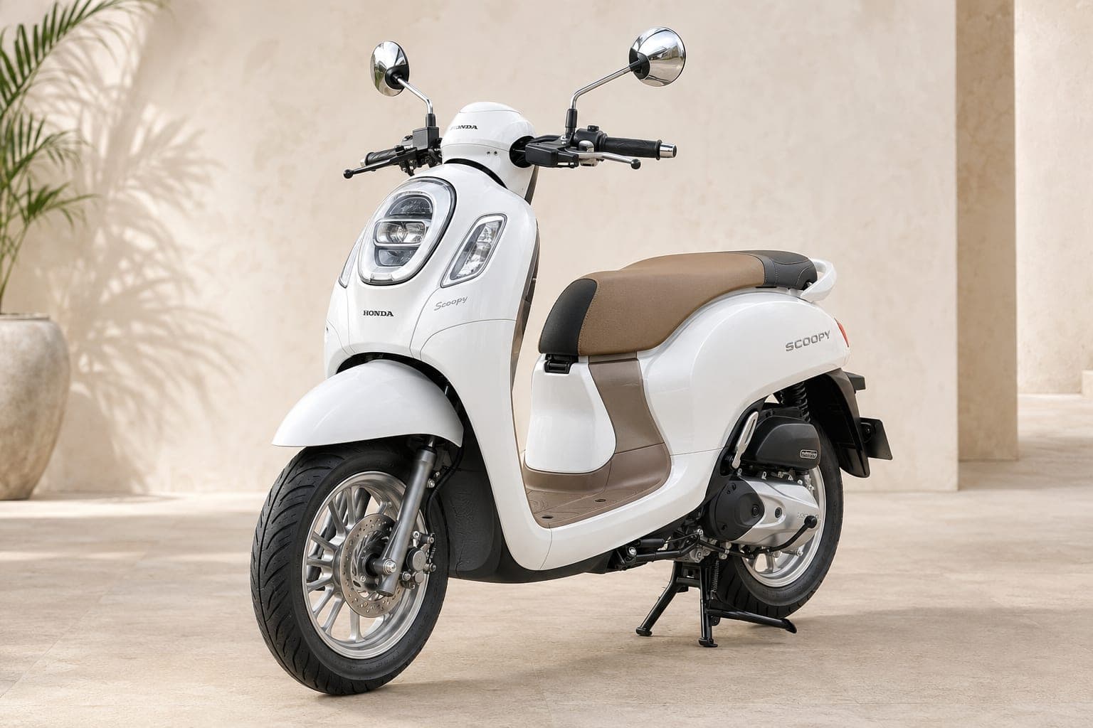 Honda Scoopy 110 automatic scooter in pearl white, available for rent in Bali